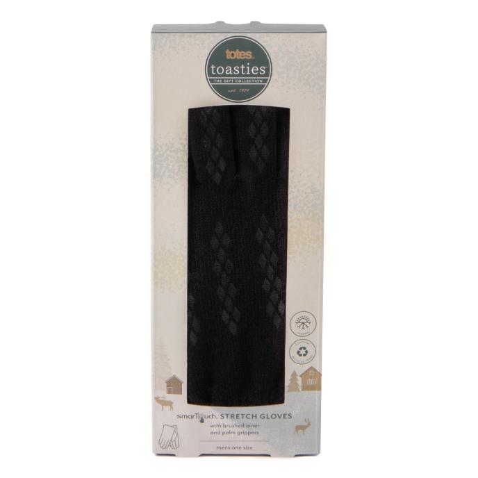 totes toasties® Mens Stretch Knitted SmarTouch Gloves Black Extra Image 1